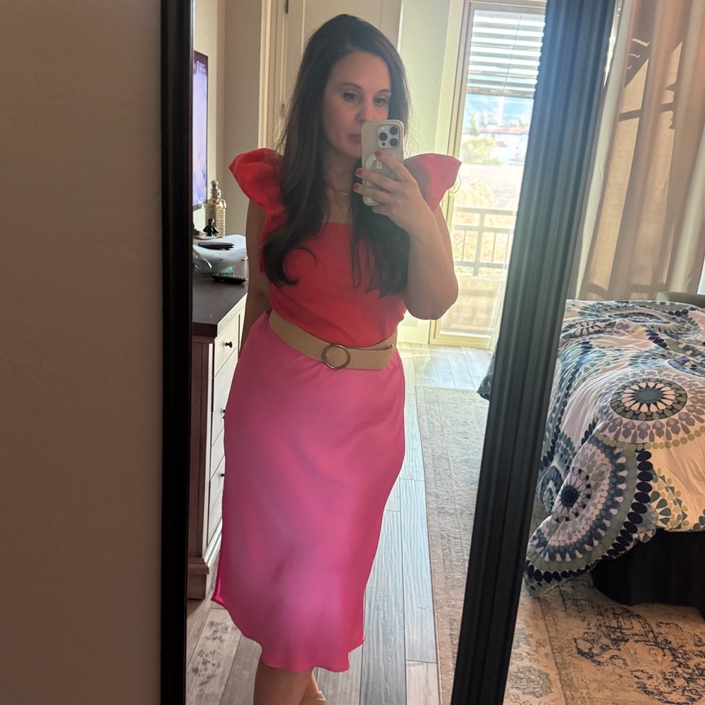 A NEW DAY Pink Satin Midi Skirt - XL